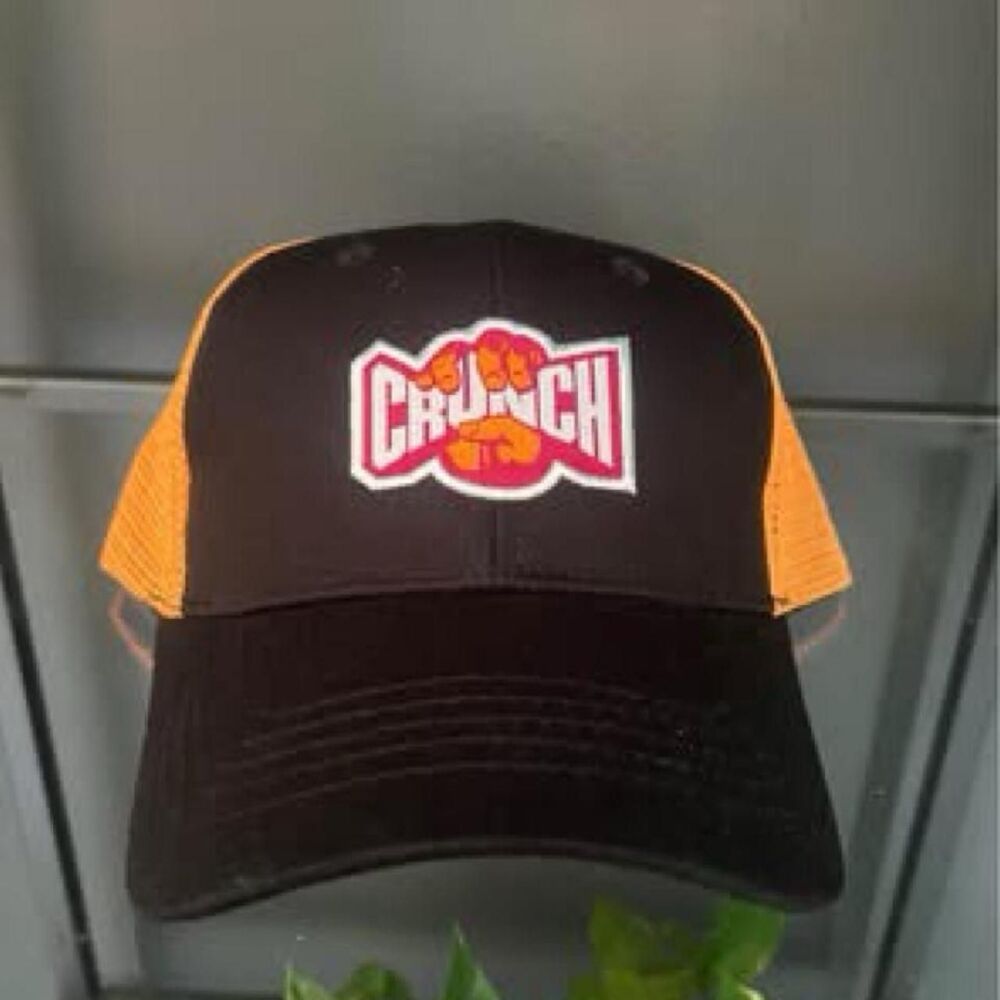 Crunch Fitness Men's Black and Orange Trucker Hat
